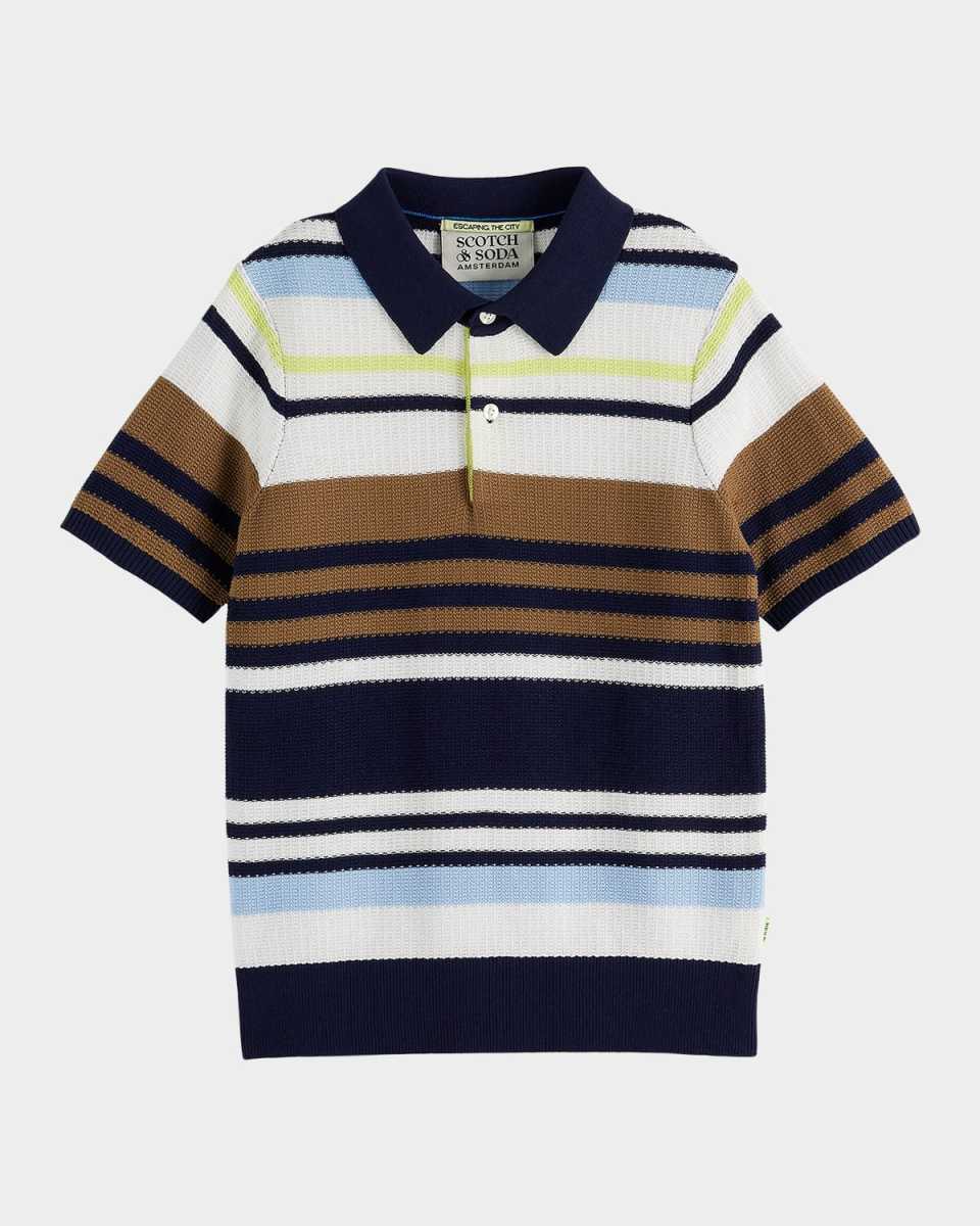 Boy's Stripe Knit Polo Shirt, Size 4-12